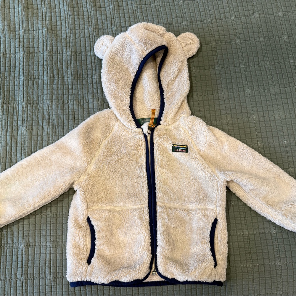 L.L.Bean Hi-Pile Fleece Jacket 2T Cream with blue trim